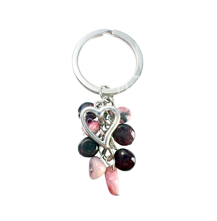 Keychain Rhodonite & Garnet Heart 2.5-2.75"L