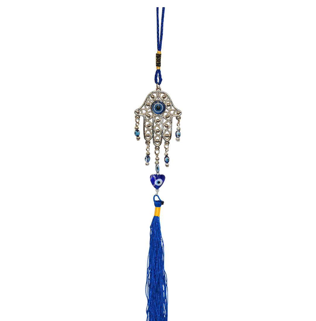 Hanging Hand of Fatima with Evil Eye Beads & Tassel 13″L