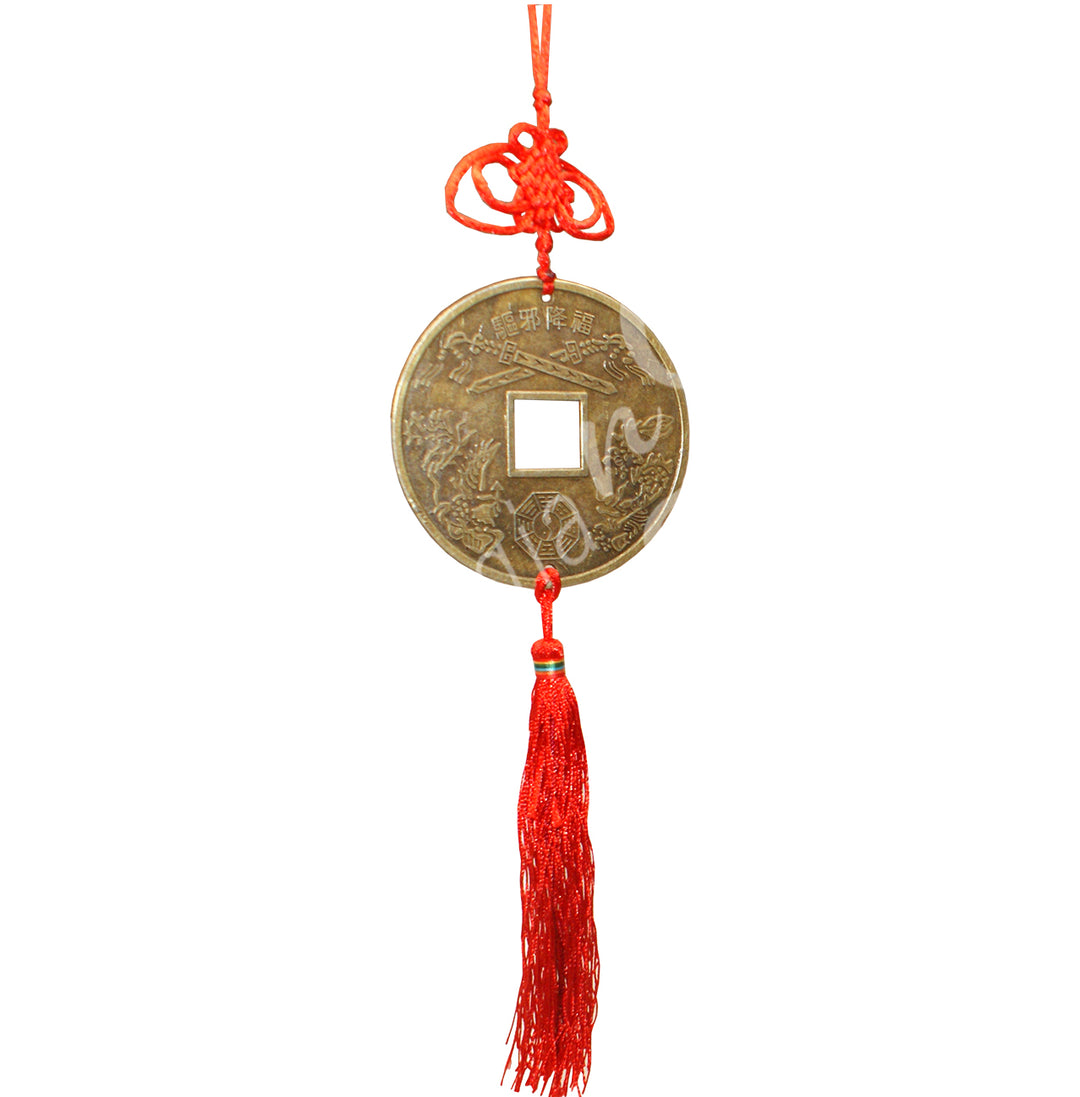 FENG SHUI HANGING COIN WITH TASSEL 14.5″L