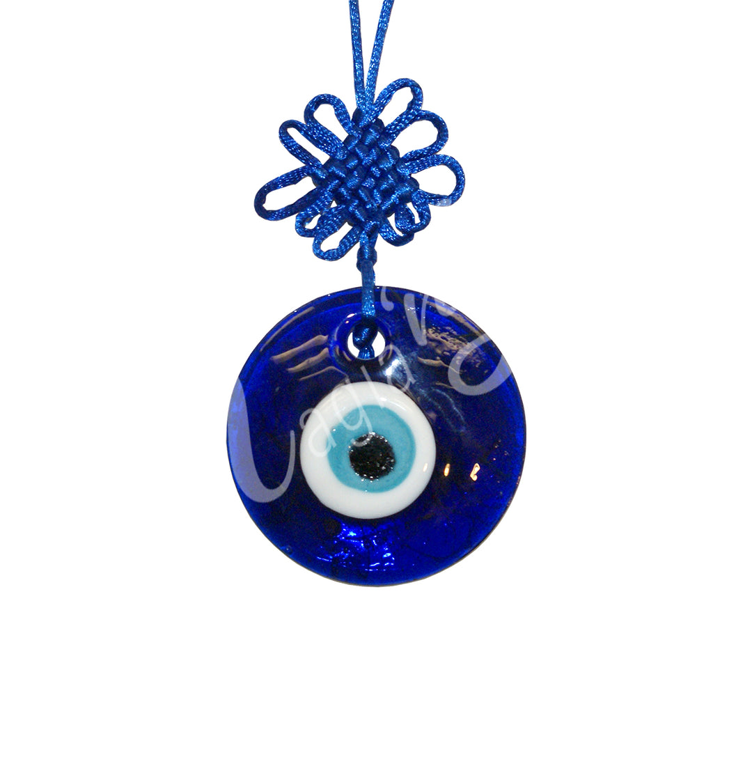 EVIL EYE HANGING ROUND GLASS WITH KNOTS 2.5″DIA
