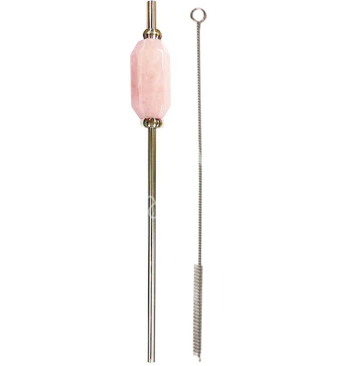 Stainless Steel Straw Rose Quartz