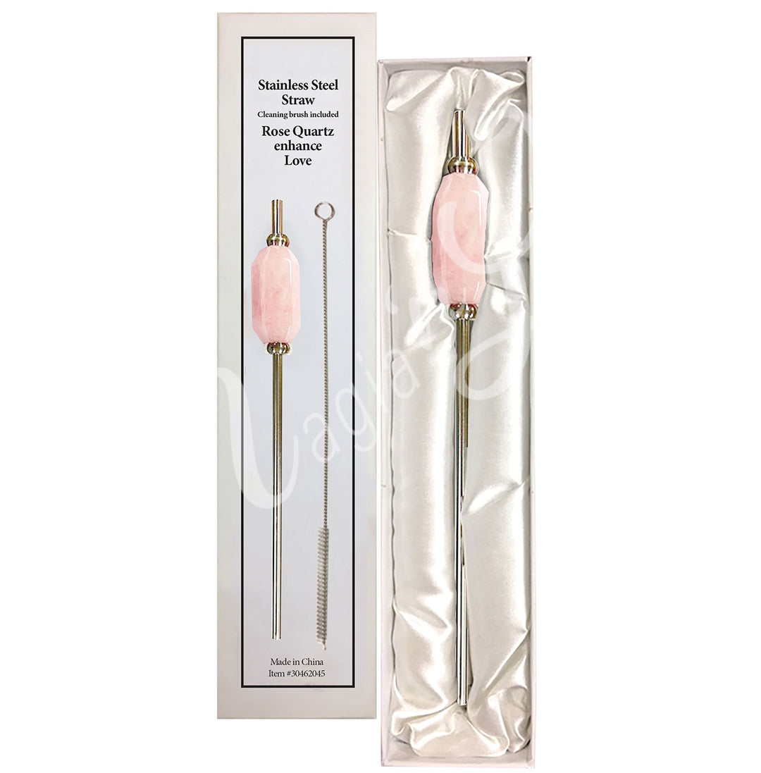 Stainless Steel Straw Rose Quartz