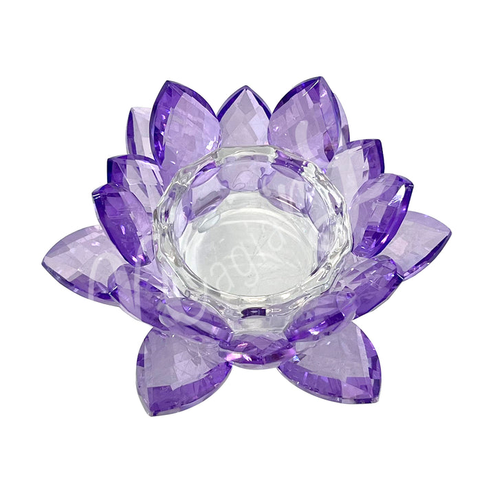 Tealight Holder Purple Crystal Lotus 4.5"