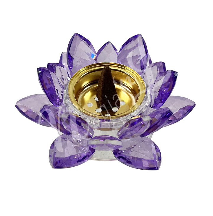 Tealight Holder Purple Crystal Lotus 4.5"