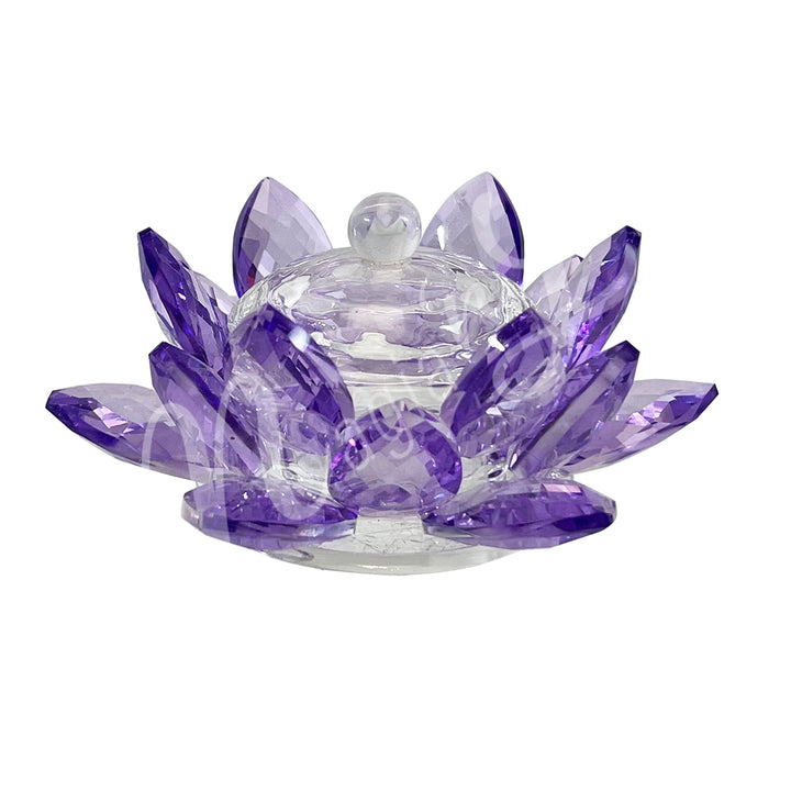 Tealight Holder Purple Crystal Lotus 4.5"