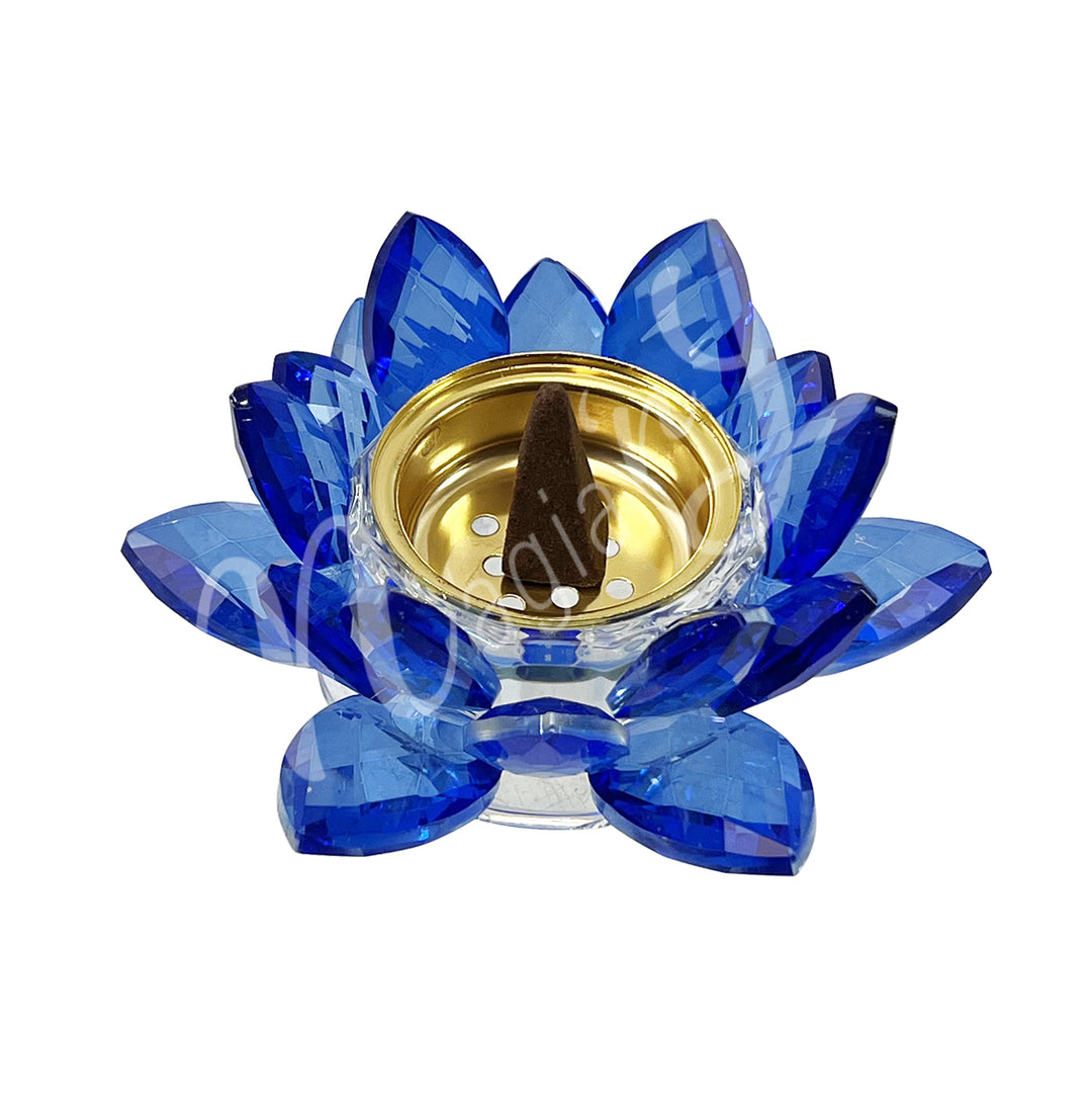 Portavelas multiusos Crystal Lotus de 4,5" en color azul oscuro