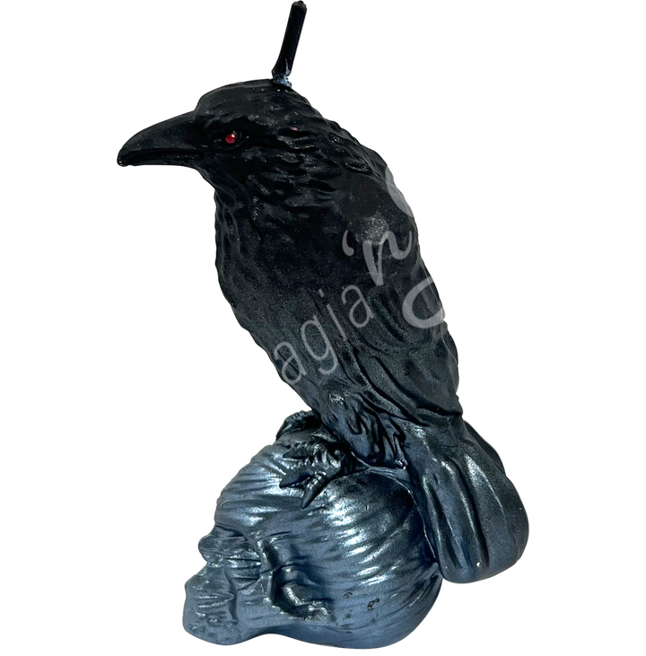 Candle Black Raven on Silver Skull