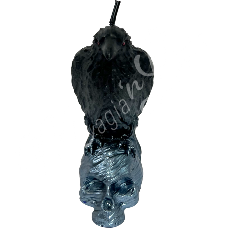 Candle Black Raven on Silver Skull