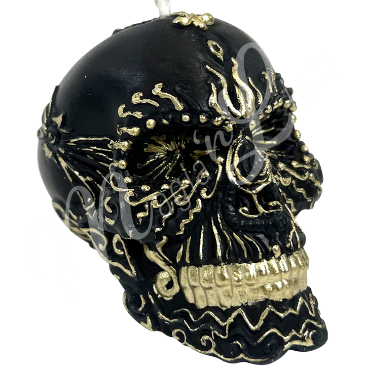 Candle Black & Gold Skull