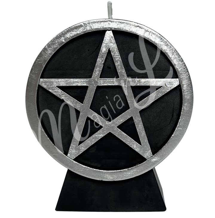 Candle Black w Silver Pentacle