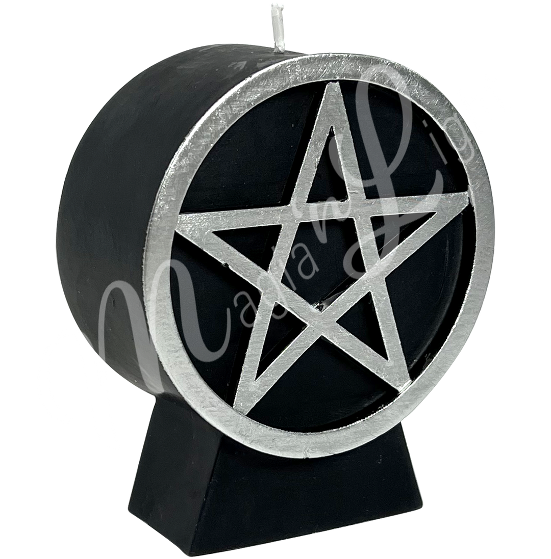 Candle Black w Silver Pentacle