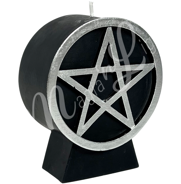 Candle Black w Silver Pentacle