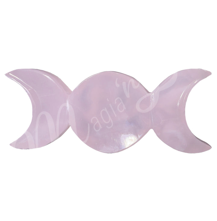 Polished Pink Calcite crystal plate shaped like a Triple Moon.