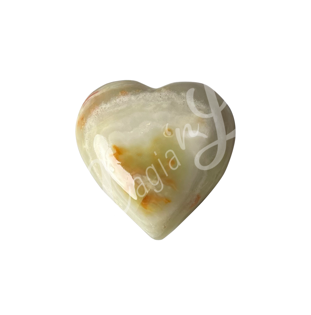 Heart-shaped green onyx crystal.