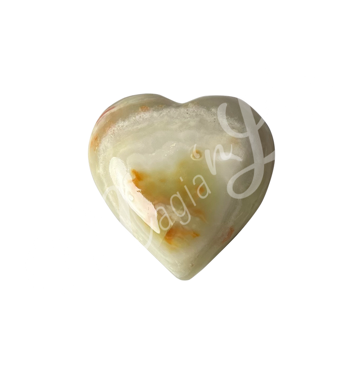 Heart-shaped green onyx crystal.