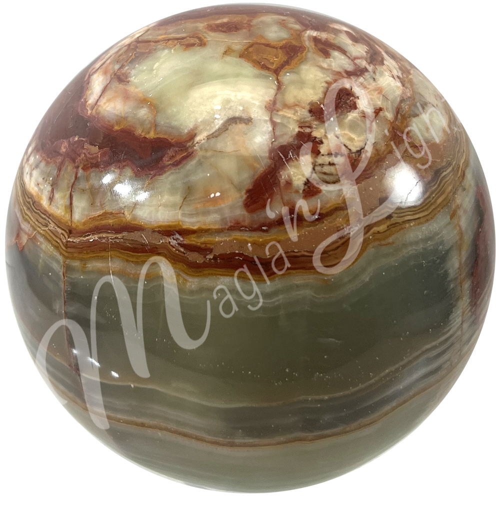 A sphere made of Green Onyx, seen with a different color shade.