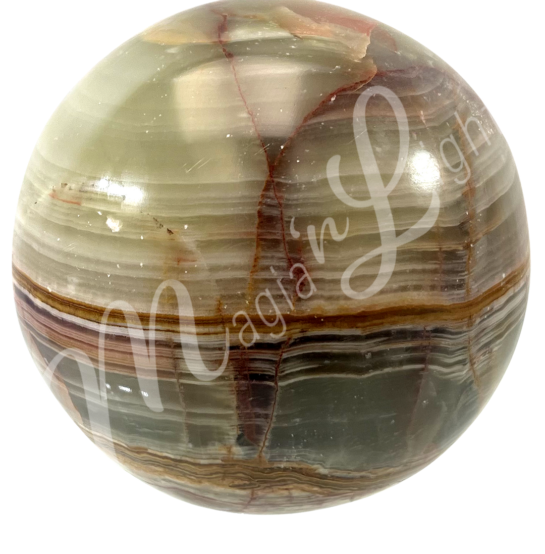 A sphere made of Green Onyx, seen with a different color shade.