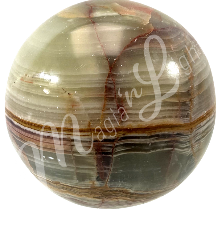 A sphere made of Green Onyx, seen with a different color shade.