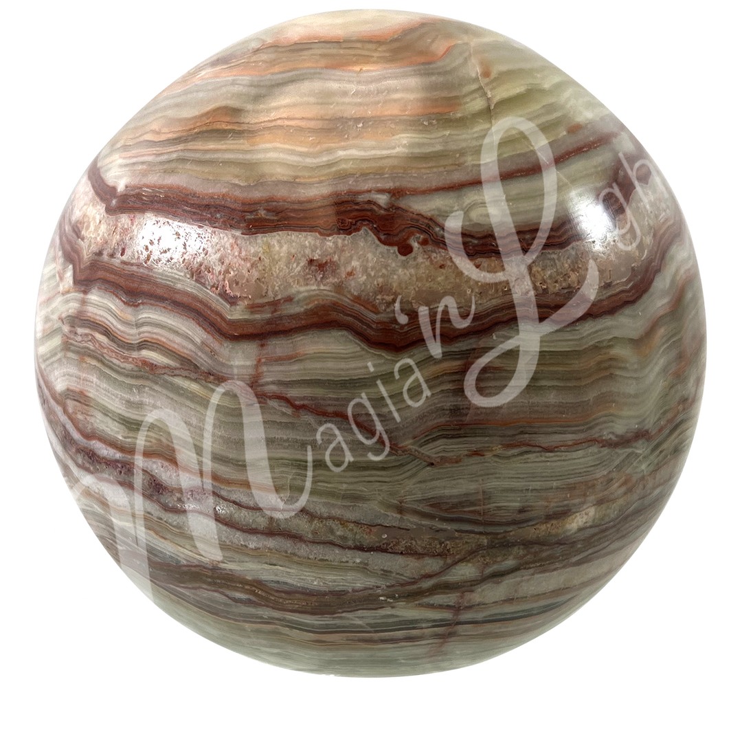 A sphere made of Green Onyx, seen with a different color shade.