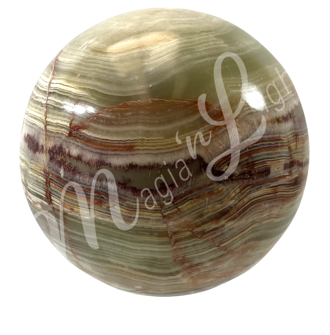 A sphere made of Green Onyx, seen with a different color shade.