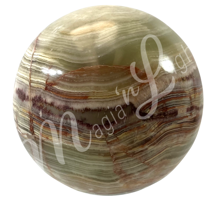 A sphere made of Green Onyx, seen with a different color shade.