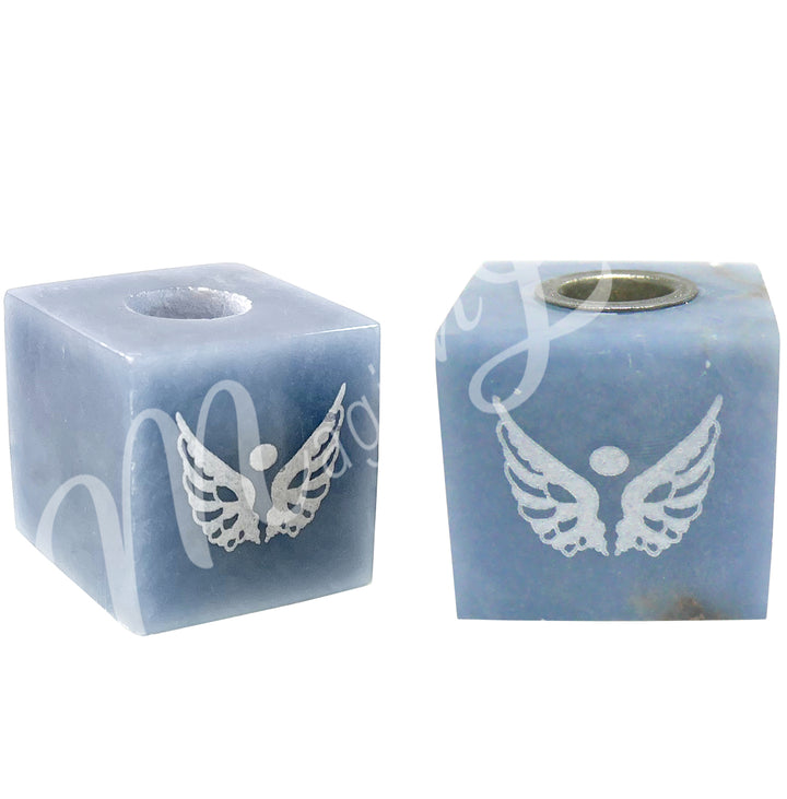 MINI CANDLE HOLDER CUBE ANGELITE ANGEL WINGS 1.5"