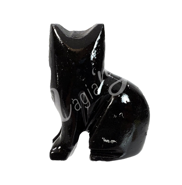 Figurine Cat Black Onyx with Pentacle Engraved 1.5"