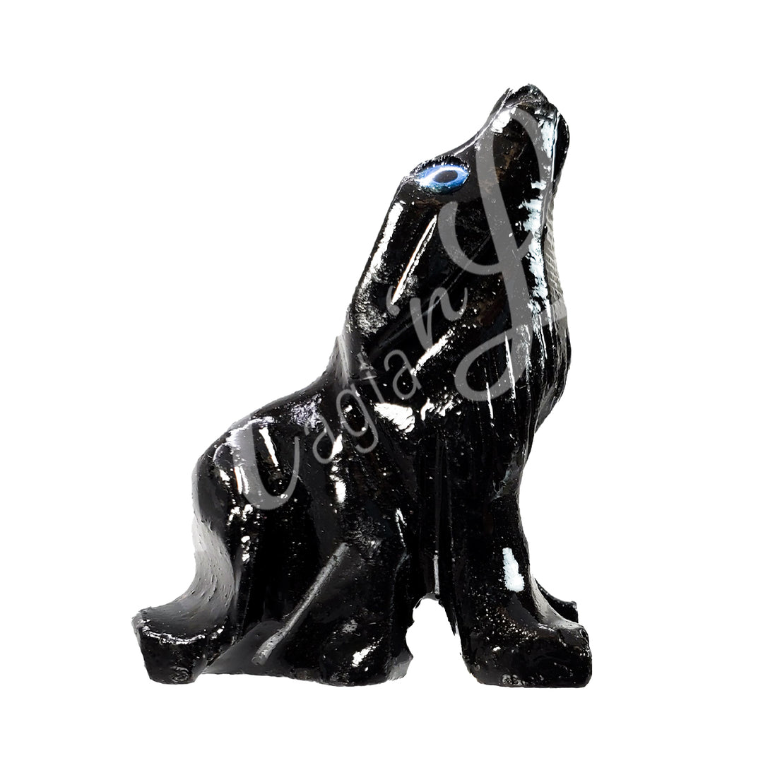 Figurine Wolf Black Onyx with Moon Engraved 1.5"