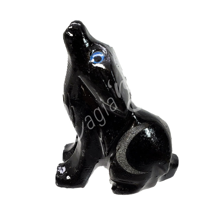 Figurine Wolf Black Onyx with Moon Engraved 1.5"