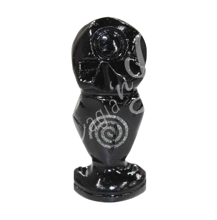 Figurine Goddess Black Onyx with Pyrite & Spiral Engraved 1.5-1.75"