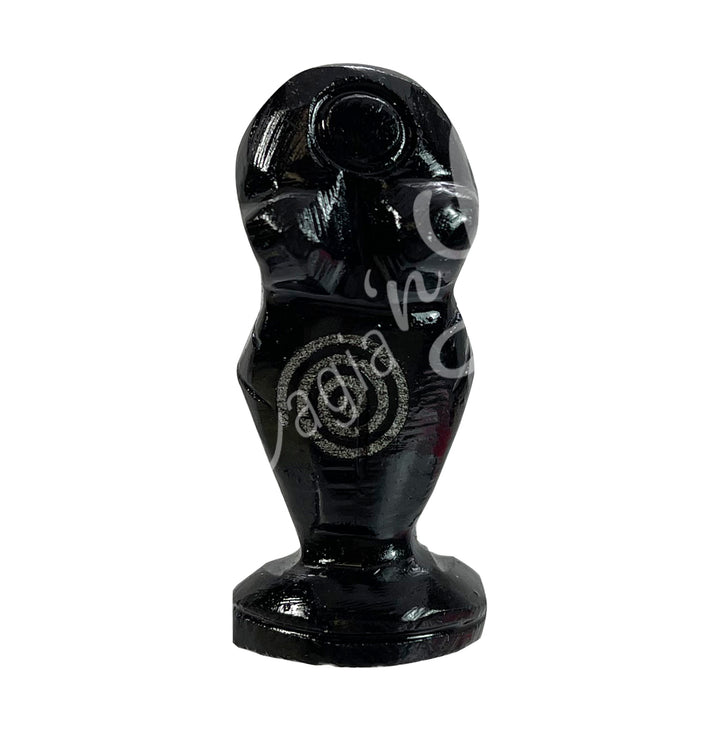 Figurine Goddess Black Onyx with Pyrite & Spiral Engraved 1.5-1.75"