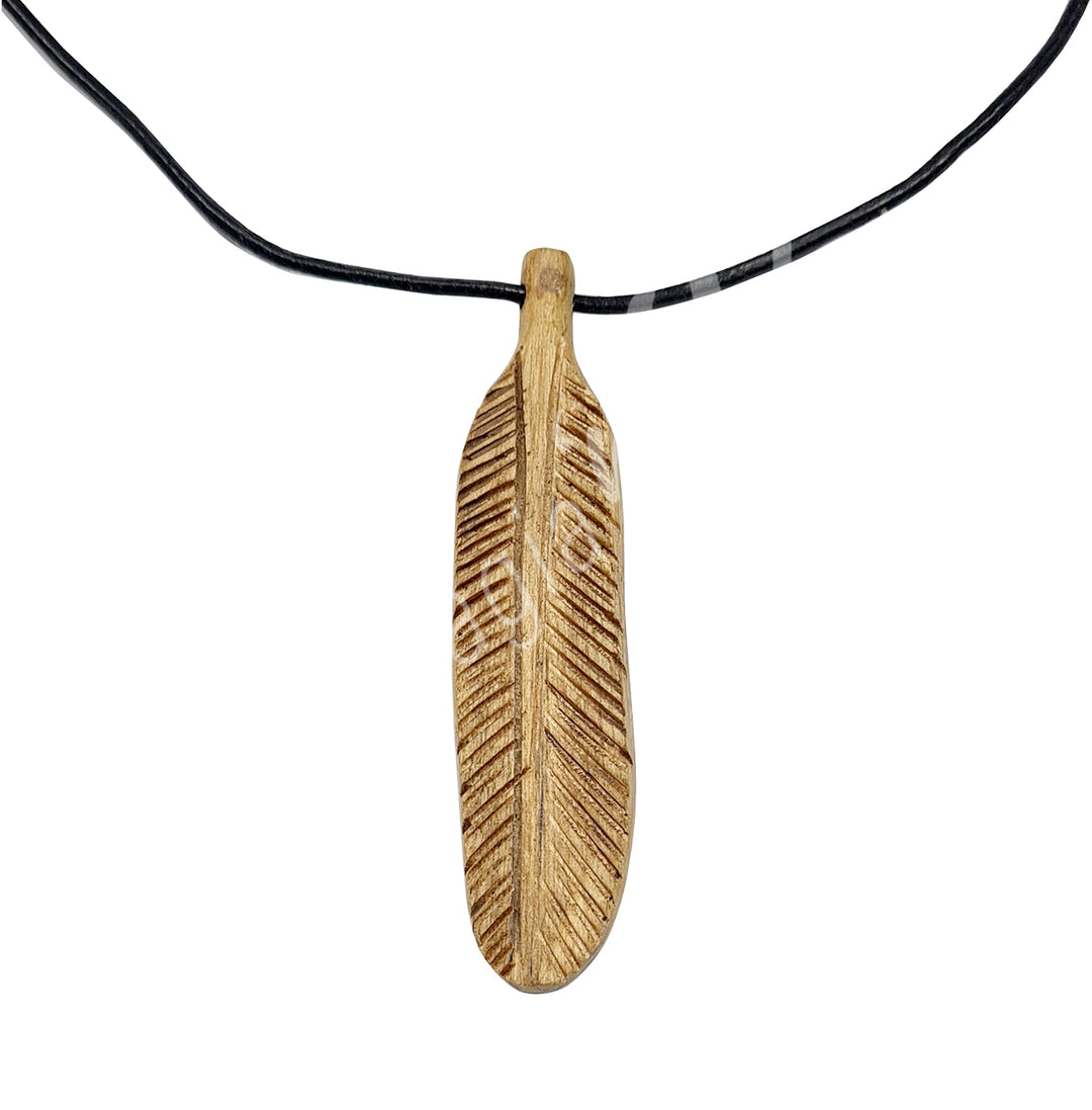 Collar Palo Santo Pluma de Madera Ajustable 6-12"L