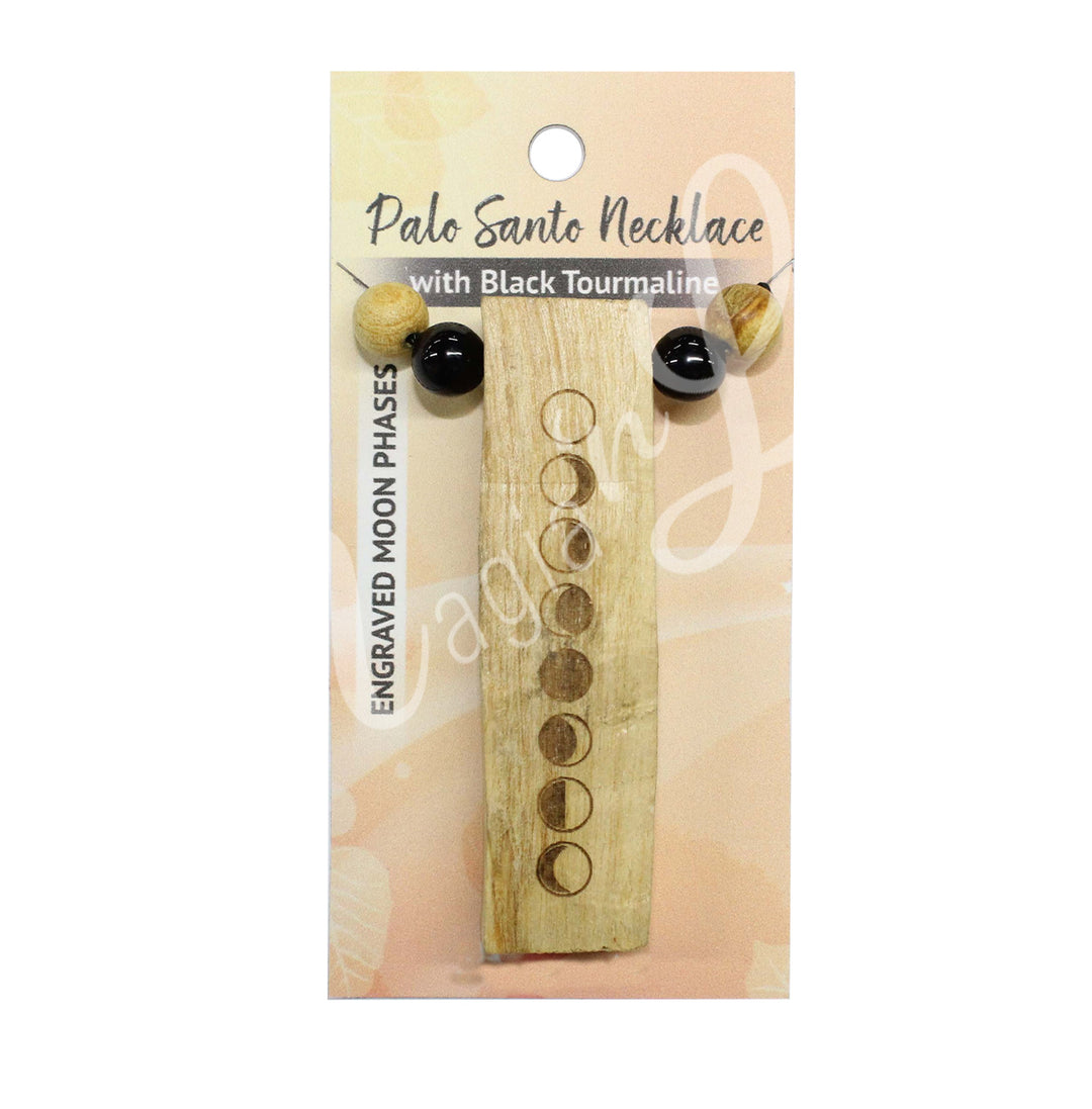 Necklace Palo Santo Engraved Moon Phases 6-12"L