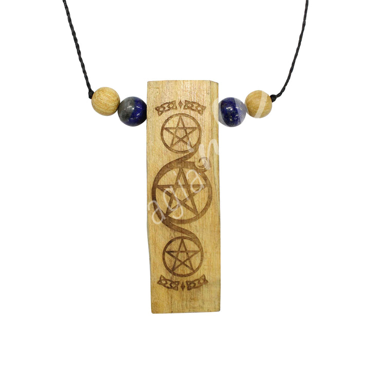 Necklace Palo Santo Engraved Pentacle 6-12"L