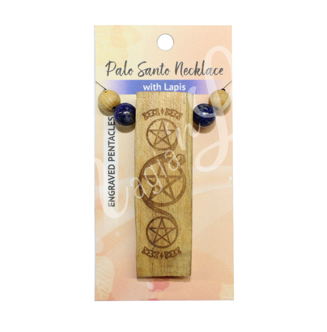 Necklace Palo Santo Engraved Pentacle 6-12"L