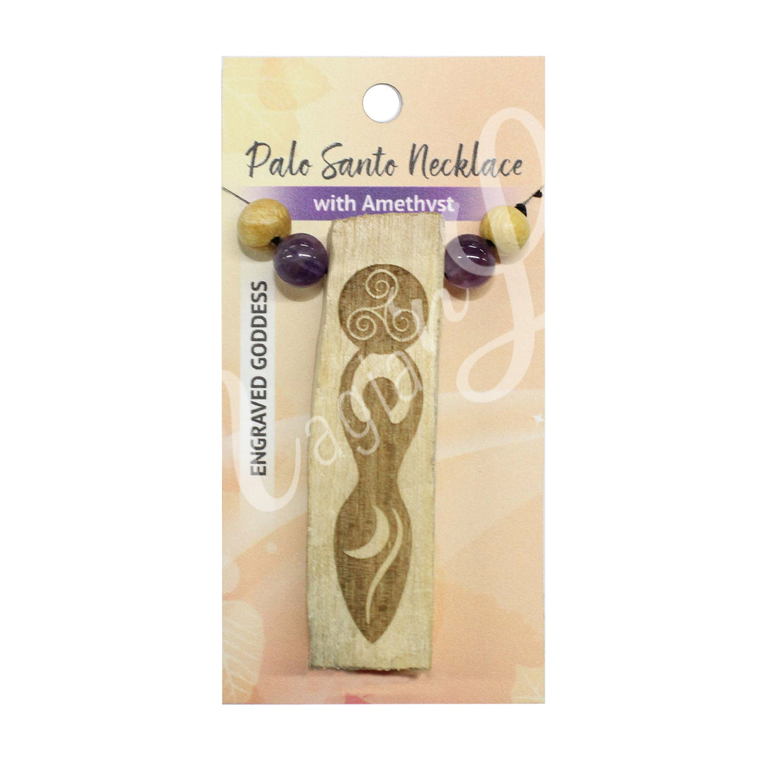 Necklace Palo Santo Engraved Goddess 6-12"L