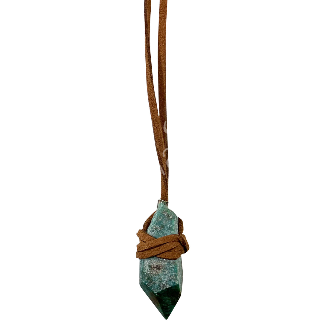 Necklace Point Chrysocolla Wrapped with Leather Cord 16-17"L