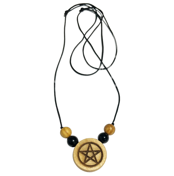 Necklace Palo Santo Pentacle Engraved w Black Tourmaline