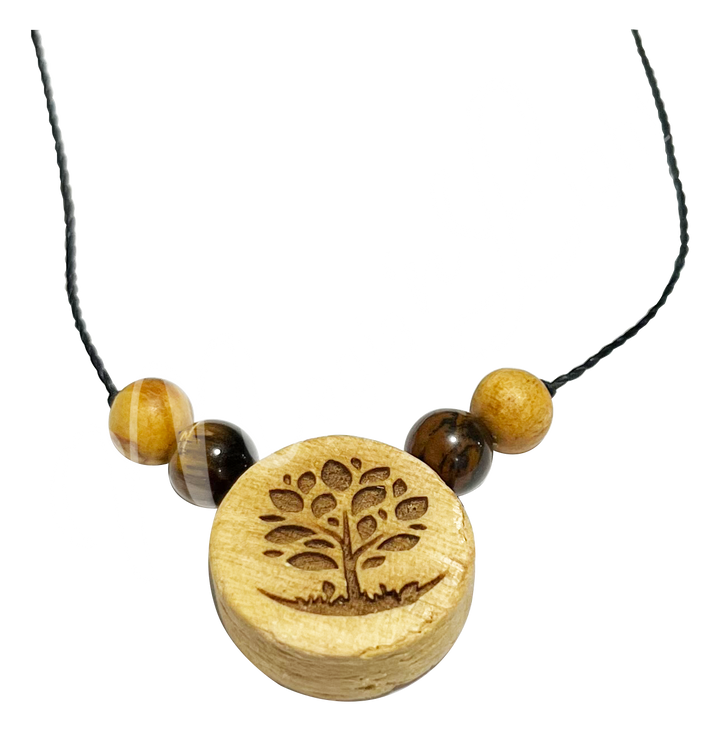 Necklace Palo Santo Tree of Life Engraved w Tiger Eye