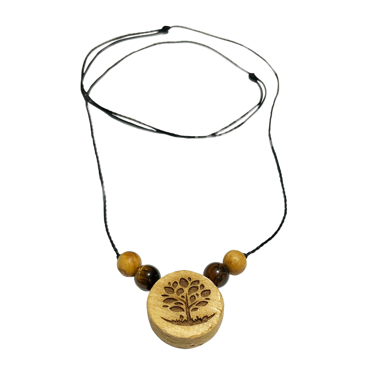 Necklace Palo Santo Tree of Life Engraved w Tiger Eye