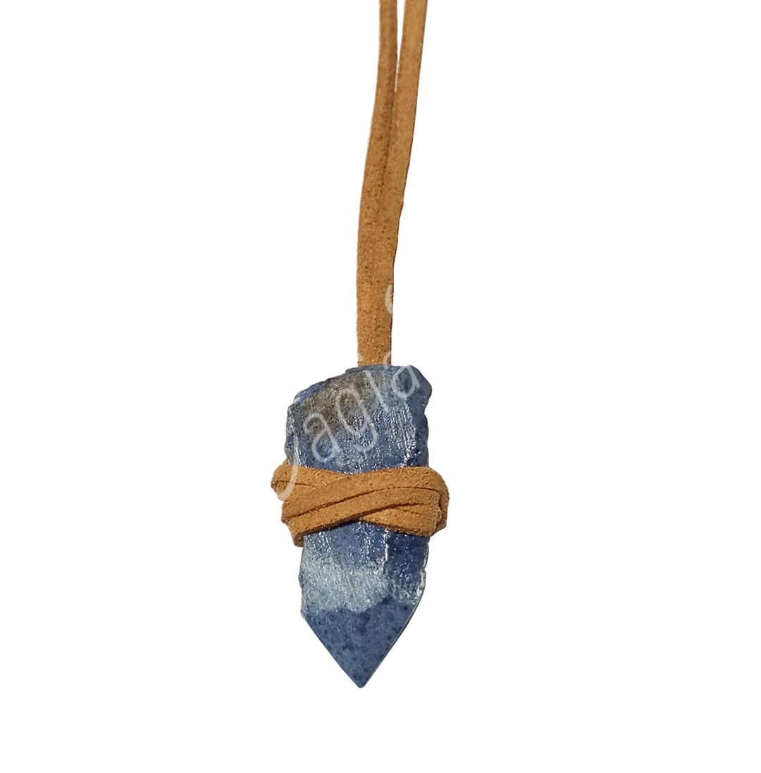 Necklace Point Dumortierite Wrapped with Leather Cord 16-17"L