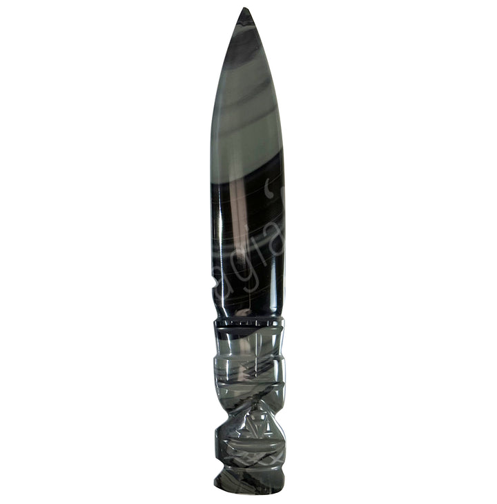 Athame made from Platinum Obsidian. The Handle is engraved.