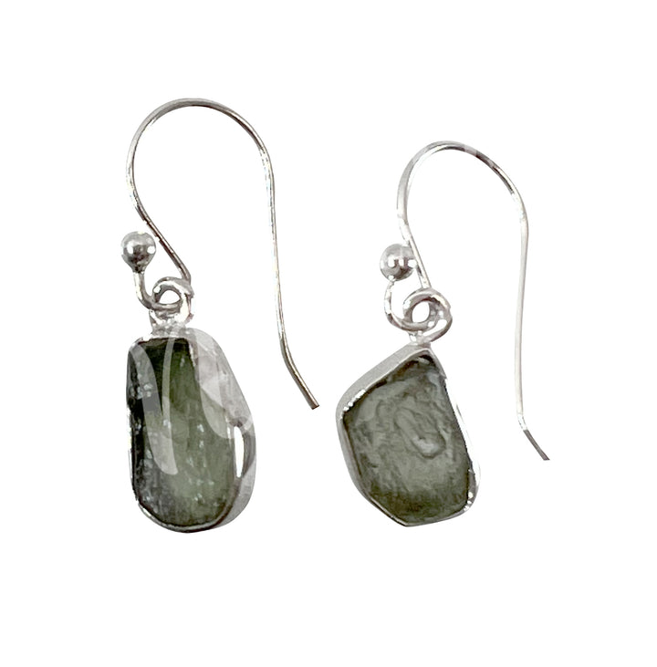 Sterling Silver Earrings Natural Moldavite Free Shapes 22-27 mm