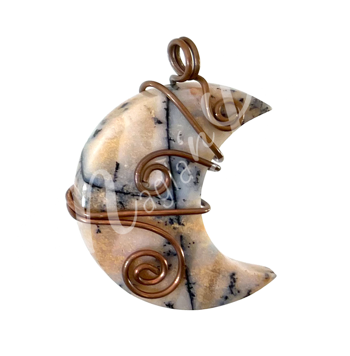 Pendant Moon Wire Wrap Dendritic Opal 1.5-1.75″