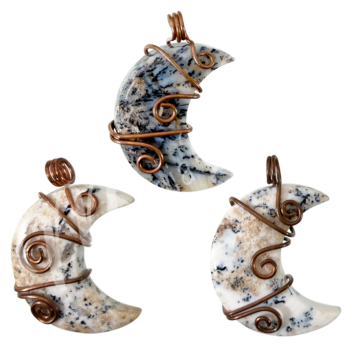 Pendant Moon Wire Wrap Dendritic Opal 1.5-1.75″