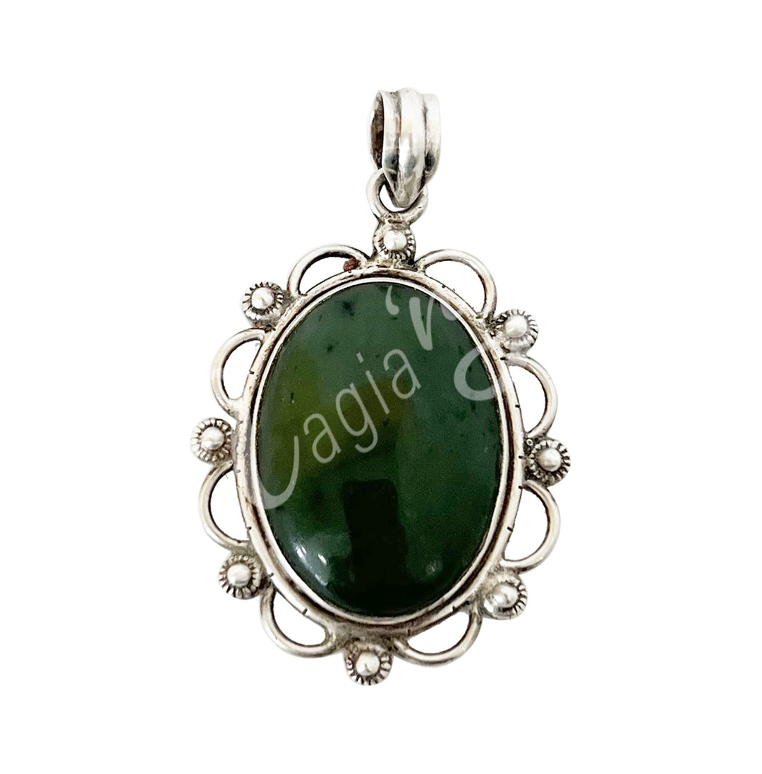 Sterling Silver Pendant Green Jade