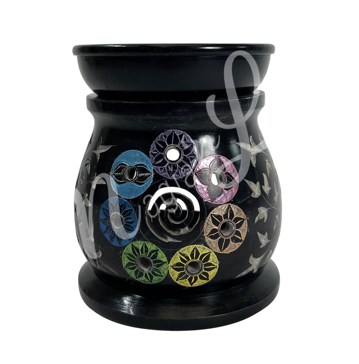 Oil Burner Black Soapstone Chakra