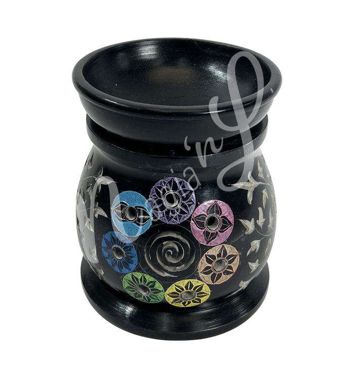 Oil Burner Black Soapstone Chakra