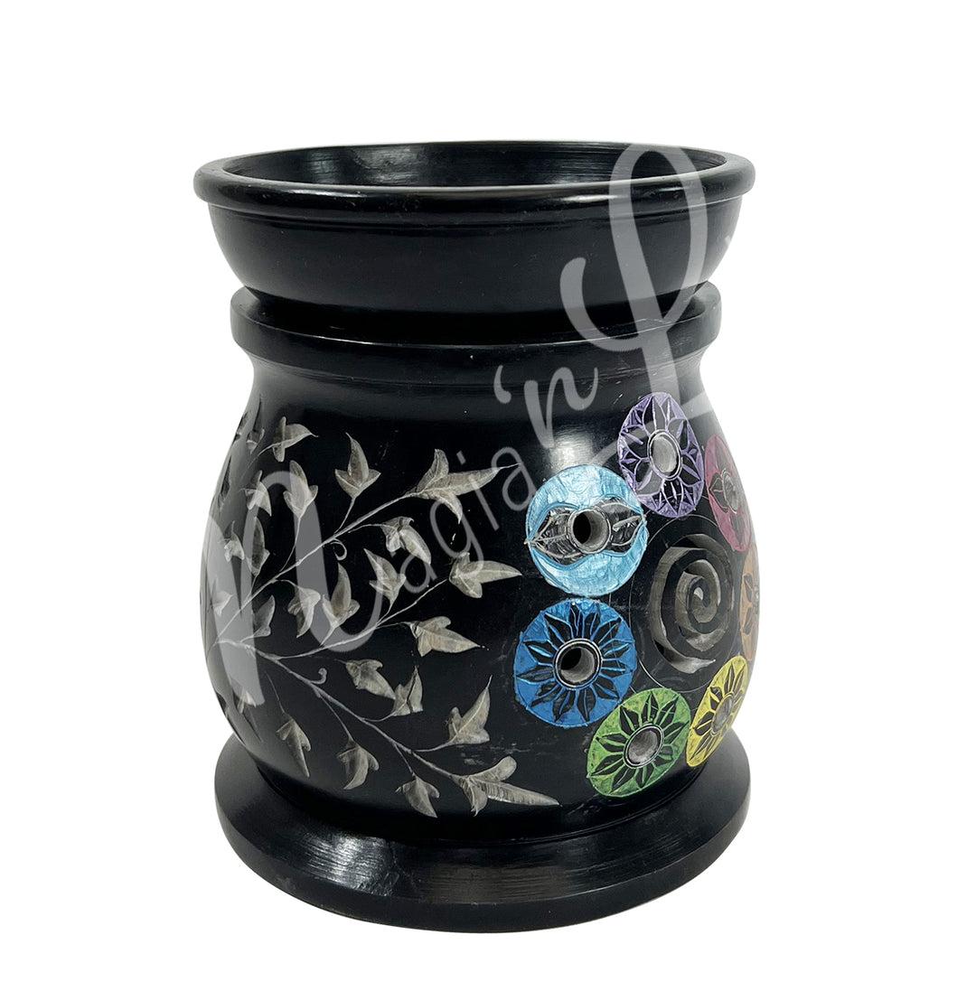 Oil Burner Black Soapstone Chakra