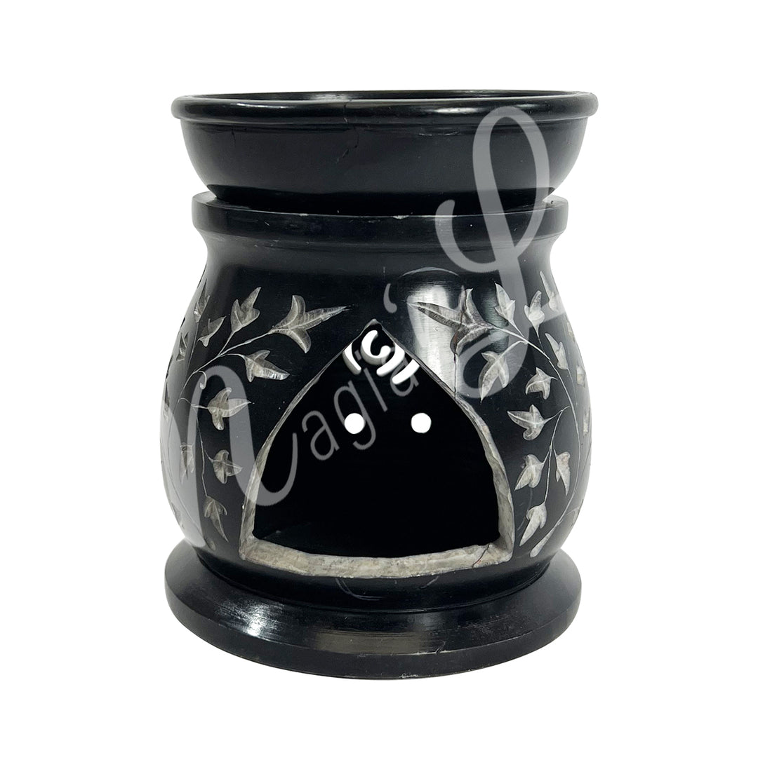 Oil Burner Black Soapstone Chakra